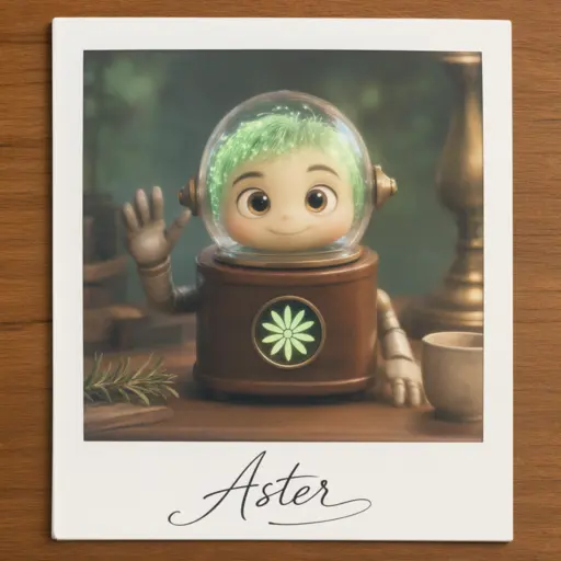 Polaroid of Aster pinned to the wall, hand raised